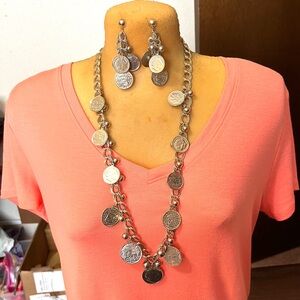 Gold Coin Necklace and Earring Set